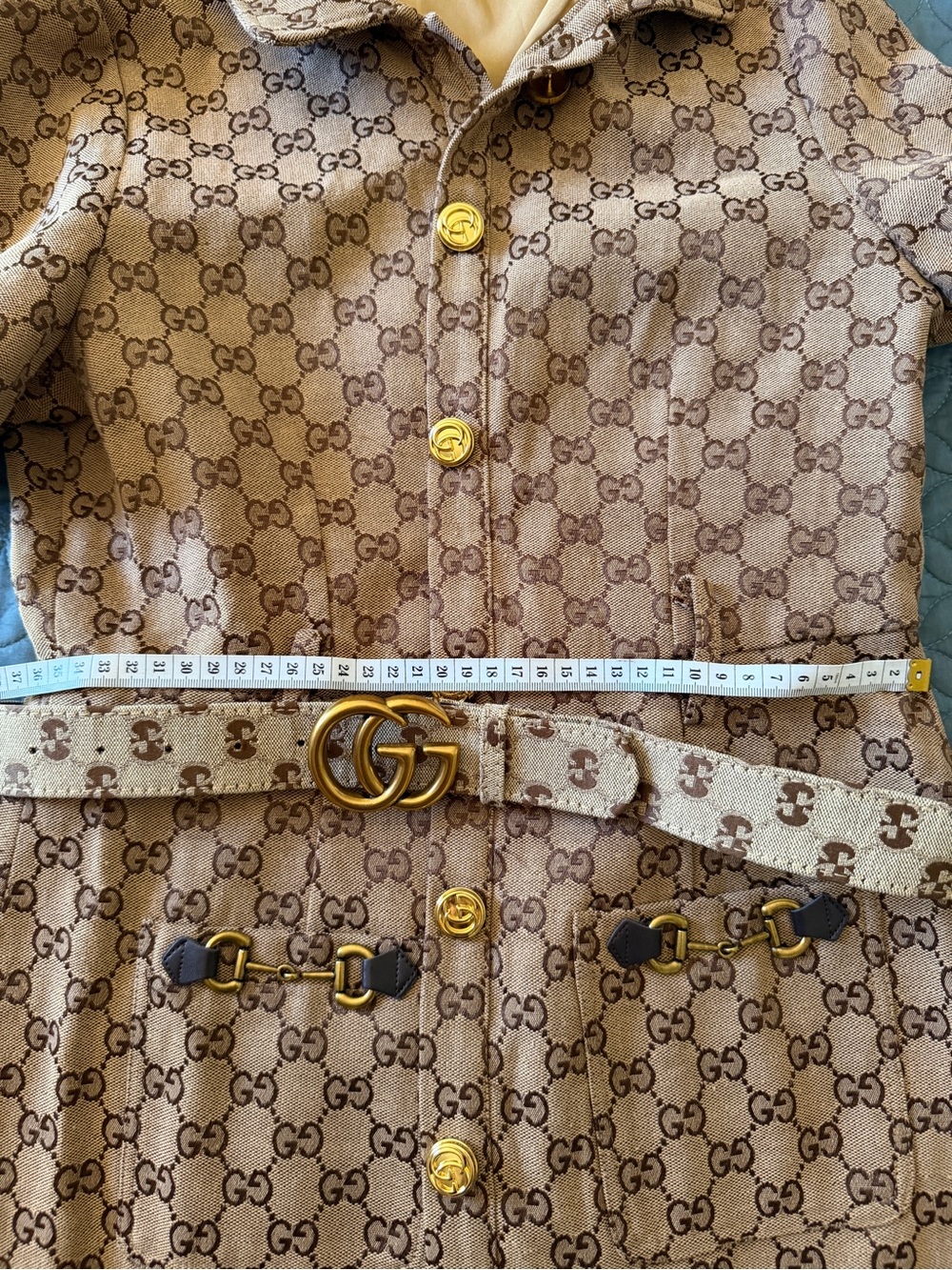 Gucci Monogram Short Sleeve Belted Dress in Beige RUN SMAll - Picture 10 of 14